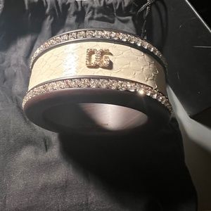 Dolce & Gabbana Cream and Gold Crystal-Trim Bangle